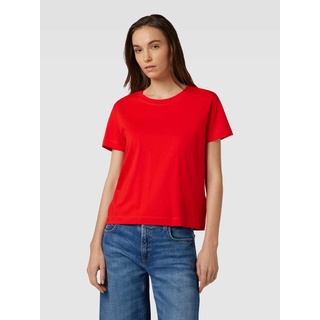 T-Shirt mit geripptem Rundhalsausschnitt, Rot, L