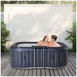 mSpa Whirlpool aufblasbar Urban Nest U-NE021 für 2 Personen mit Rattan-Tisch, aufblasbares Aufstellbecken, (Outdoor Indoor Luxus Garten Pool - inkl. Wärmeschutzabdeckung - UV-C Filter - 40 ° C Schnellheizsystem - Winterfest, Sitzpolster - 6-Schicht-PVC - LED Fernbedienung - Selbstaufblasbar), Pool Viereckig - Ozongenerator - 104 Luftdüsen grau