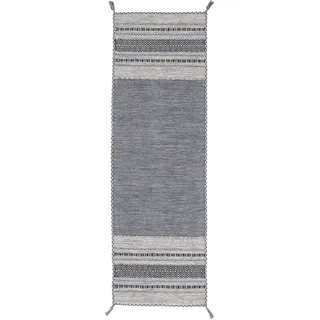 carpetfine Kelim Azizi Wendeteppich 80 x 350 cm Grau