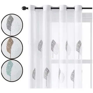 Jibenhome Schiebegardine 2-er Set Voile Gardine Ösen Vorhänge,Baumstickerei Scheibengardinen (2 St) grau 140 cm x 245 cm