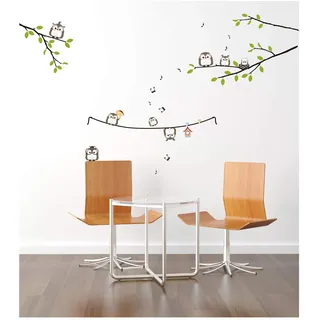 Ambiance Sticker Wandaufkleber-Dekorationsklebstoffe Eulen pfeifen auf einem Ast Wandtattoo für Baby, Kinderzimmer und Wohnzimmer - H50 x L35 cm
