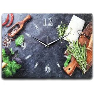 Kreative Feder Designer-Wanduhr aus Stein (Keramik) Größe ca. 35x25cm mit flüsterleisem Uhrwerk (Kräuter, leises Funkuhrwerk)