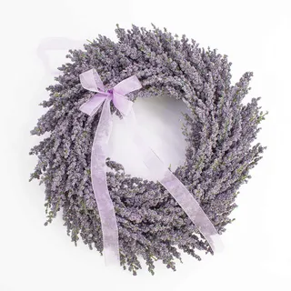 artplants.de Künstlicher Lavendelkranz auf Rattan, violett, Ø 40cm - Kunstlavendel - Deko Kranz für Tür, Tisch oder Wand