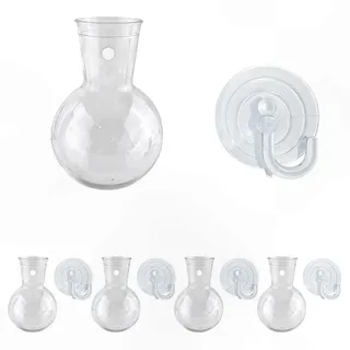 Blumenwandhalterung Mit Saugnapf, Transparente Hängevase Für Pflanzen Und Blumen, Wanddekoration Ohne Bohren, Saugnapfbefestigung, Ideal Für Den Innenbereich, Klarglas, Hängemodell, Vielseitig Einsetz