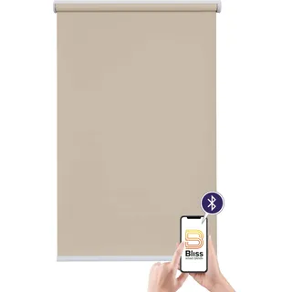Elektrisches Rollo SUNLINES "Akkurollo Upcycling appgesteuert, blickdicht, Sunlines", beige (sand), B:140cm H:220cm, Kunststoff, Metall, Polyester, Rollos, appgesteuert via Bluetooth