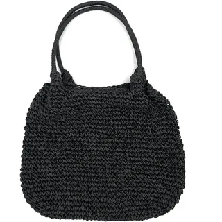 stylx Korbtaschen UNI Damen Stroh Umhängetasche Mori EIN-Schulter-Strohsack Handgewebte Basttasche Korbtasche Sommer Strand Geldbörse Frauen Weben Handtasche für Arbeit Reise Outdoor (schwarz) - M
