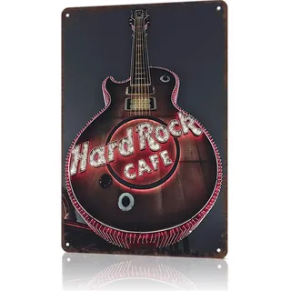 Vintage Metallschild Dekor Hard Rock Cafe Gitarre Schild Poster Retro Lustige Blechschilder für Männerhöhle Dekor Keller Pub Bauernhaus Diner Cafe Outdoor Aluminium Dekorationen 20,3 x 30,5 cm