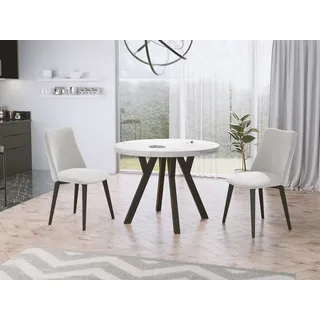 WFL GROUP Esstisch Twixy ausziehbar rund modern mit schwarzen Holzbeinen (MADE IN EU, erhältlich in 3 Größen – 90/100/100 cm, ausziehbar auf 170/150/200 cm), platzsparender Tisch für kleine Küche, Esszimmer oder Wohnzimmer weiß