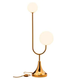 Licht-Erlebnisse Nachttischlampe SOSTRAND, ohne Leuchtmittel, Glas Echt-Messing G9 73 cm hoch in Gold Weiß 2-flammig Kugel Schirm bunt