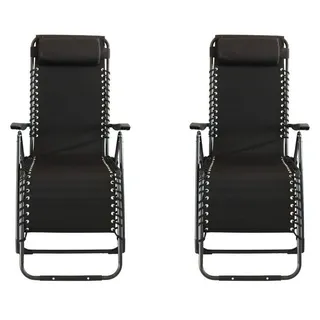 2 x Garten Relax Liegestuhl mit Kopfkissen Black Klappstuhl mit Kopfpolster