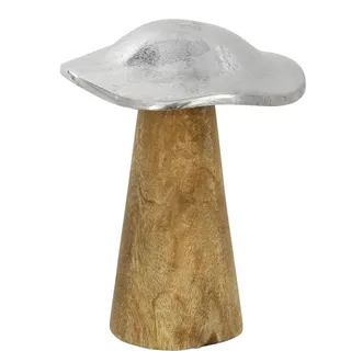 Tischdeko Metall-Holz Pilz Silber Deko Herbst 14cm