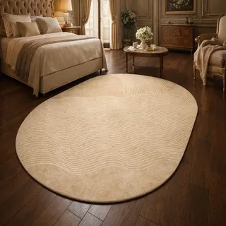 Taidianolp Teppich Oval Zimmer Deko,Modernes abstraktes Design, Beige, Weiß, Beige, 150 x 200 cm,rutschfest Teppiche Wohnzimmer Schlafzimmer Arbeitszimmer