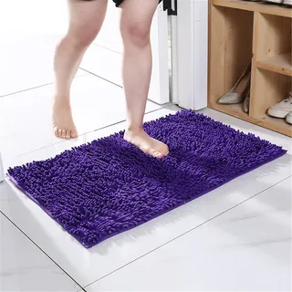 Surwin Chenille Badematte rutschfest Badteppich Chenille Weich Flauschig Badezimmermatten Badezimmerteppich Saugfähig Waschbar Badvorleger Fußmatte für Badezimmer Toilette (Lila,30x50cm)