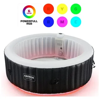 Arebos Whirlpool SANTORINI aufblasbar für bis zu 6 Personen mit 130 Massagedüsen, (Komplett-Set, mit LED-Beleuchtung, 208 x 208 cm), für Outdoor & Indoor schwarz
