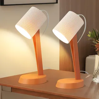 meoaow Tischleuchte Wohnzimmer Nachttischlampe mit Kabel - Tischlampe 2er Set Kleine Orange Lampe E14 Tischlampen Moderne Landhausstil für Esstisch Schlafzimmer - Ohne Leuchtmittel