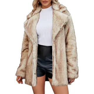Kunstpelz Jacke Damen Braun: Übergangsjacke Damen Herbst Lang Felljacke Langarm Vintage Cardigan Elegant Damen-Jacken Lange Kunstfell Jacke Pelz-Mantel Warm Faux Fur Jacke Warm Winterjacke/Pelzmantel - Small