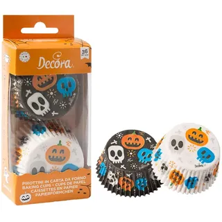 Decora, 0339898 Packung mit 36 ​​Totenkopf-Muffinförmchen, 50 x 32 mm, zum Backen und Verschenken von Muffins, hitzebeständig bis 180°C, in praktischer Blisterverpackung, hergestellt in Italien