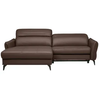 Celina Home Ecksofa, Braun, Metall, Echtleder, Rindleder, 3-Sitzer, Ottomane links, L-Form, 246x175 cm, Made in Europe, Typenauswahl, Bettkasten erhältlich, Fußauswahl, Lederauswahl, Stoffauswahl, seitenverkehrt Rücken echt, motorische Relaxfunktion, Wohnzimmer, Sofas & Couches, Wohnlandschaften, Ecksofas