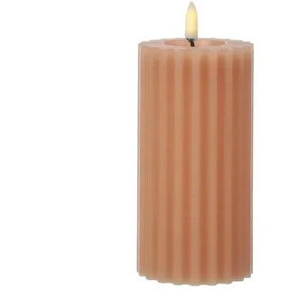 LED Kerze Liv Echtwachs gerillt geriffelt flackernd 17,5cm Timer rosa