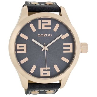 OOZOO Quarzuhr Basic XXL Herrenuhr C1107 Rosé Lederband Blau 50 mm