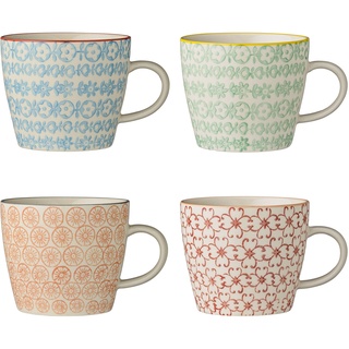 Bloomingville Tassen Carla - Kaffeetasse Teetasse mit Henkel, rot grün blau orange, Keramik, 4er Set