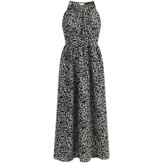 faina Damen Maxikleid Mit Leoprint in Grau Leo | Gr.: XS