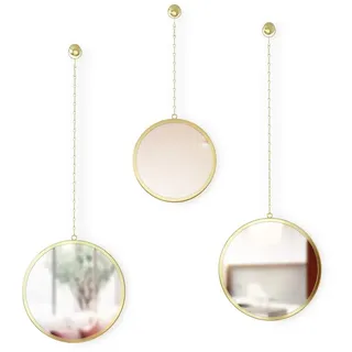Umbra Dima 3-teiliger Wandspiegel und Wanddekoration, Glas, Metall, Messing