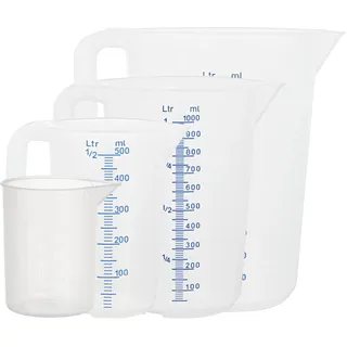 D.Line Hünersdorff Messbecher-SET, 4er Pack,Messbecher Set mit Griff, 2L,1L,500ml, 120ml,transparent,Hitzebeständig für Waschmittel, Küche, Labor, die Autopflege und vieles mehr,extra feine Skala