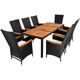 Casaria Garten-Essgruppe, (9-tlg), Akazie Polyrattan 8 Stühle inkl. 7cm Auflagen Verstellbare Rückenlehne 190x90cm Gartentisch Wetterfest Sitzgarnitur Gartenmöbel Set schwarz
