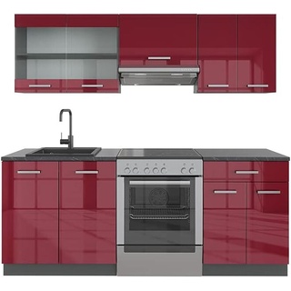 Livinity® Küchenzeile R-Line, 200 cm ohne Arbeitsplatte, Bordeaux Hochglanz/Anthrazit
