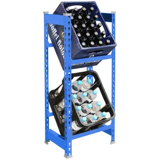 Getränkekistenregal Flaschenkasten Kistenständer 2 Kästen Halter blau Metall NEU