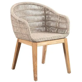 Xlmoebel Gartenstuhl Beiger Rattanstuhl mit exklusiven Holzfüßen (Gartenstuhl, 1 St), Made in Europa beige