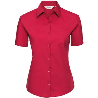 Russell Collection Klassische Baumwoll Popeline Bluse - Kurzarm, classic red, L