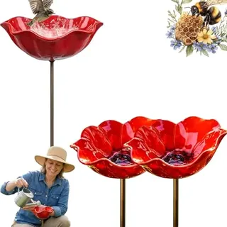 2026 Neu Metall Blumen Gartenstecker Vogeltränke, Vogeltränke Blumenstecker, Handmade Metal Flower Garden Stake for Garden, Vogeltränkes Blume Für Bienens, Wassertränke Für Vögel (2PC-A)