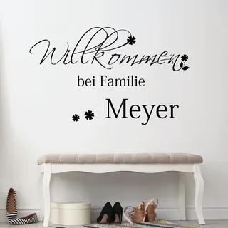 GRAZDesign Wandtattoo Flur Willkommen bei Familie Name, Wandsticker Flur und Diele, Eingang, Wandtattoo Sprüche Wandsprüche, Sticker Aufkleber modern, selbstklebend - 65x40cm / 070 schwarz