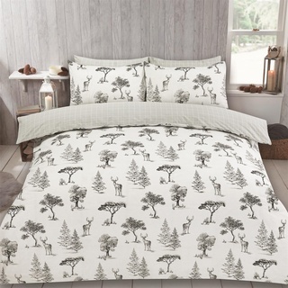 OHS Kingsize Duvet Cover Sets Winter Hirsch, Bedding Quilt Cover Bed Set Ultra Soft Luxury King Size Duvet Cover Easy Care Covers with Pillowcases, Charcoal/White