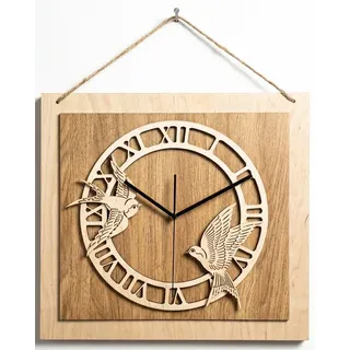 ORNAMENTI Wanduhr Große handgefertigte rustikale aus Holz, Hingucker Wanddeko (quadratisch, ohne Tickgeräusche für Wohnzimmer Küche)