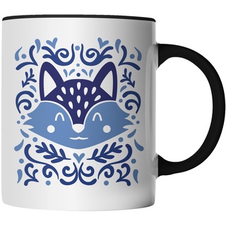 DragonHive Tasse Fuchs Tier Freund Freundin - beidseitig Bedruckt - lustige Geschenk-Idee Kaffeetasse mit Spruch Keramik 330ml Farbe: Schwarz