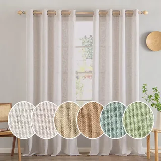 MIULEE Gardinen Leinen mit ösen Halbtransparent Vorhänge Natural 215x140 cm | 2er Set, Leinenoptik Modern Voile Ösenvorhang, für Wohnzimmer Kinderzimmer Raumteiler, schlaufenvorhang