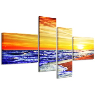Leinwandbild, Sea View auf dem Meer, moderne Bilder aus 4 Paneelen, fertig gerahmt auf Leinwand, fertig zum Aufhängen, 160 x 70 cm