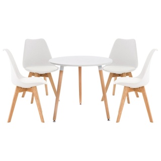 CLP Essgruppe Lansgar, 1 Tisch & 4 Stühle, Sitzpolster, Buchenholz weiß