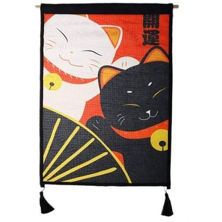 lachineuse - Japanischer Wandteppich Duo Maneki Neko – japanische Dekoration zum Aufhängen – 30 x 25 cm – japanische Kawai-Katze – Lucky Cat – Wandbild – Farbe Schwarz & Rot – Geschenkidee Japan Asien