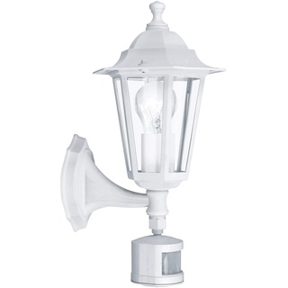 EGLO Außen-Wandlampe Laterna 5, 1 flammige Außenleuchte inkl. Bewegungsmelder, Sensor-Wandleuchte aus Aluguss und Glas, Farbe: Weiß, Fassung: E27, IP44