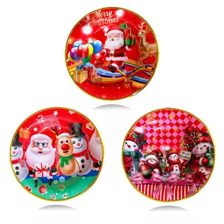 KEELYY Weihnachtsteller 3er-Set, 22cm Ø Teller für Weihnachten, Nikolaus, Advent, Wiederverwendbare Snackteller Dekoteller mit weihnachtlichen Motiven, Tischdekoration für Weihnachten