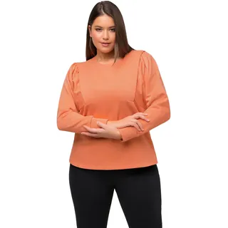 Ulla Popken Damen große Größen Übergrößen Plus Size Sweatshirt, Rundhals, Statement-Langarm, Biobaumwolle beigerot 50+ 813848660-50+