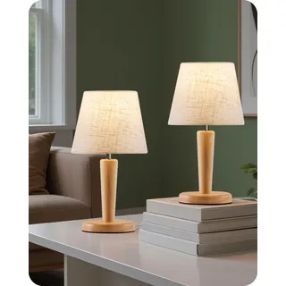 GOEBLESON Nachttischlampe aus Holz 2er Set, Beige Tischlampe | Mit Leinen Lampenschirm, E27 Fassung mit Birne, 3000K/4000K/6500K, für Wohnzimmer, Schlafzimmer, Fensterbank ZME13TLDP205