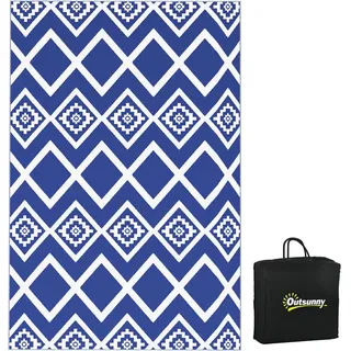 Outsunny Outdoor-Teppich, Kunststoffteppich mit Tragetasche, Balkonteppich, blau