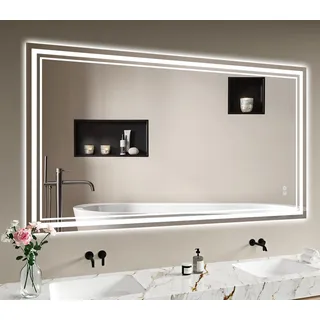 Badspiegel-mit-Beleuchtung 140x70cm - Badezimmerspiegel LED Badezimmer Spiegel mit Beleuchtung Beschlagfrei, Touch-Schalter, Dimmbar, 3 Lichtfarben, Wandspiegel Led-Spiegel-Bad Horizontal/Vertikal