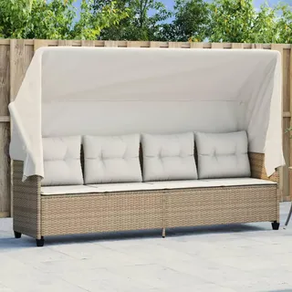 IKAYAA Gartensofa mit Sonnendach 3 Sitzer Rattan Sofa Garten Lounge Sofa Outdoor Gartenbank mit Dach Sitzbank Balkon Lounge Klein Balkonmöbel Rattansofa Couch Bank Balkon Möbel