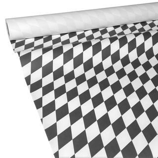 JUNOPAX Papiertischdecke Raute schwarz-weiß 50m x 0,75m, nass- und wischfest